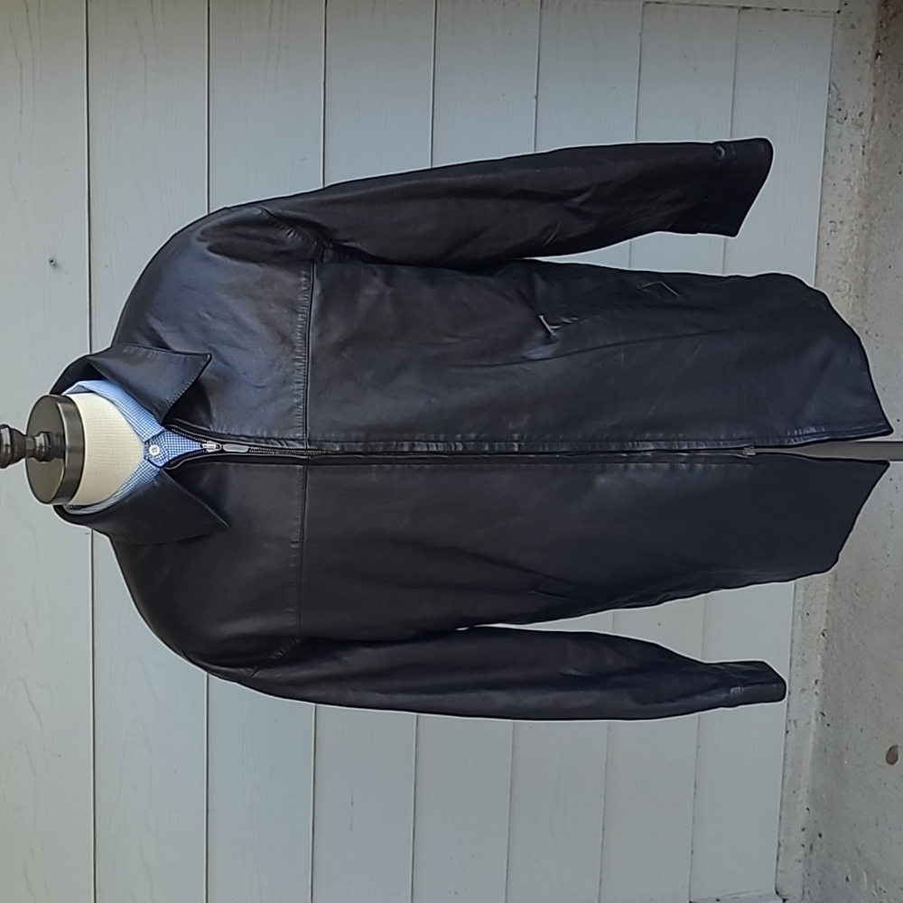JOSE LUIS Black Leather Cashmere REVERSIBLE Sz‎ 46 R Full Zip Mens Jacket RARE